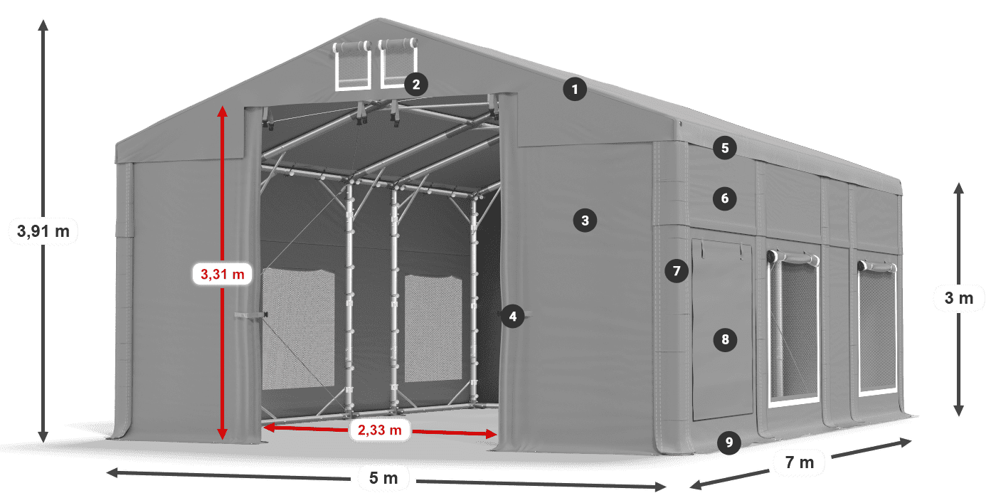 Dach: MS 580 PVC Ściany: SD M 500 PVC 3m legenda