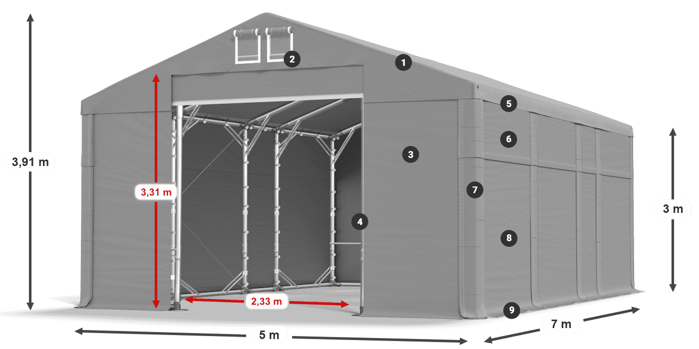 Dach: MS 580 PVC Ściany: SD 500 PVC 3m legenda