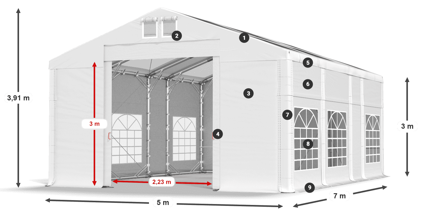Dach: MS T 580 PVC Ściany: SD I 500 PVC 3m legenda