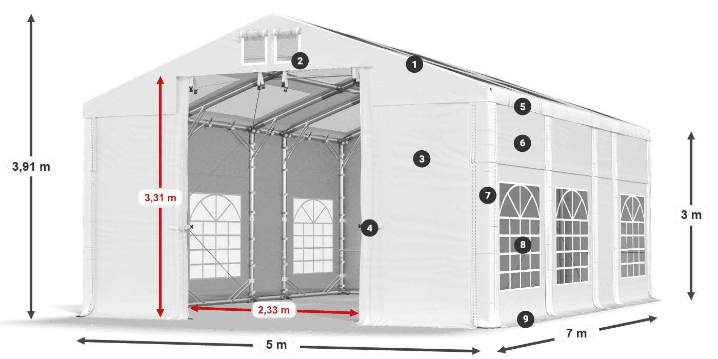 Dach: MS T 580 PVC Ściany: SD I 500 PVC 3m legenda