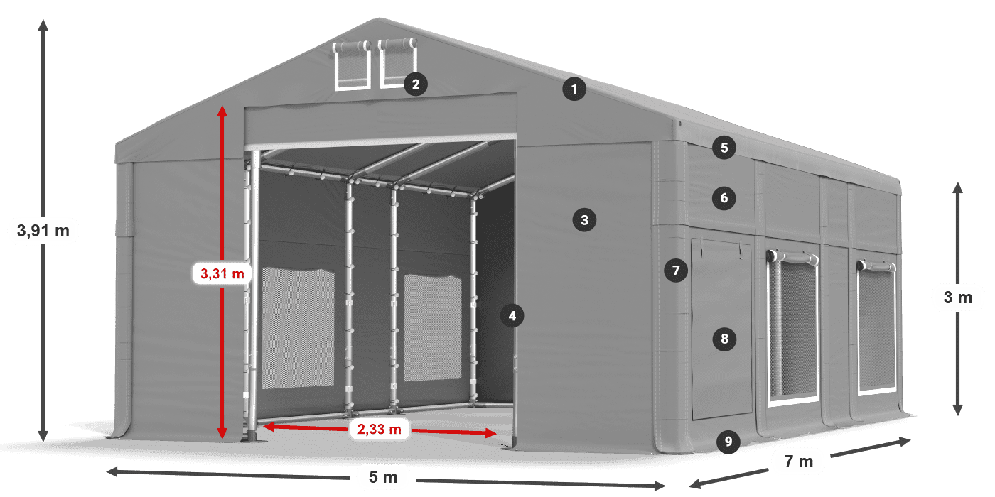Dach: MS 580 PVC Ściany: SD M 500 PVC 3m legenda