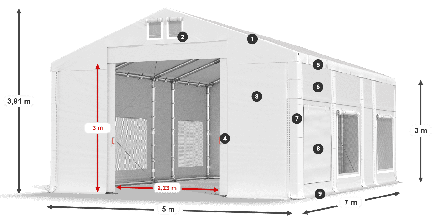 Dach: MS 580 PVC Ściany: SD M 500 PVC 3m legenda