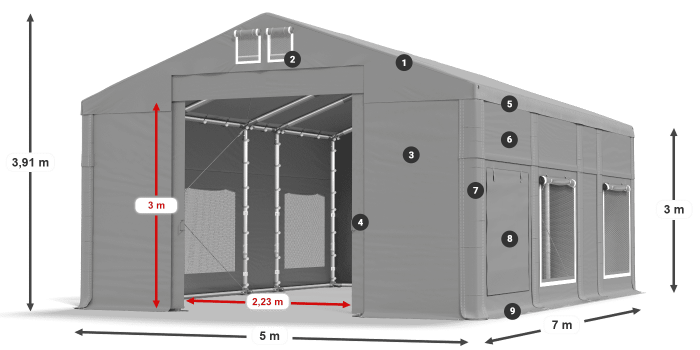 Dach: MS 580 PVC Ściany: SD M 500 PVC 3m legenda