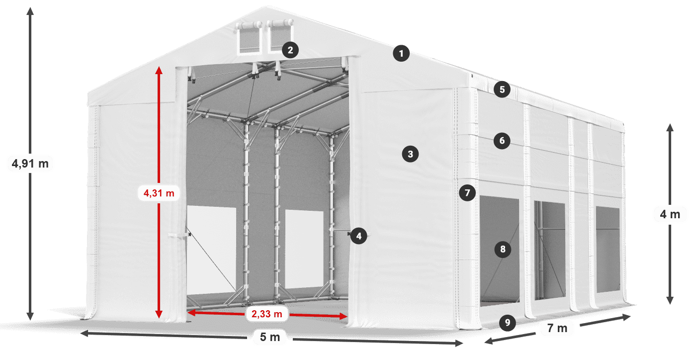 Dach: FR 620 PVC Ściany: MS 580 PVC 4m legenda