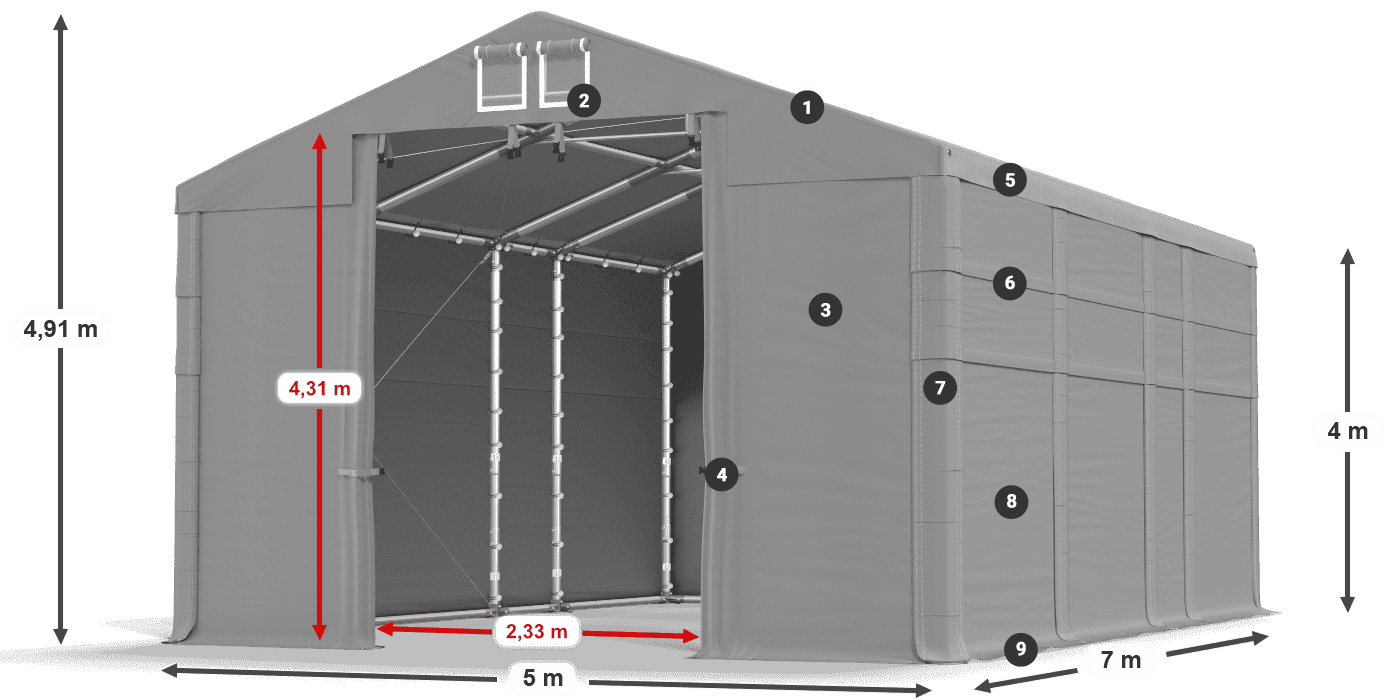 Dach: FR 620 PVC Ściany: MS 580 PVC 4m legenda