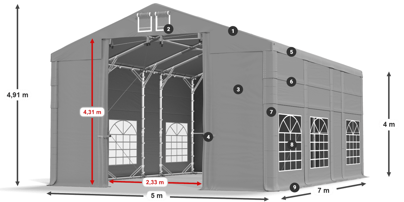 Dach: FR 620 PVC Ściany: SD 500 PVC 4m legenda