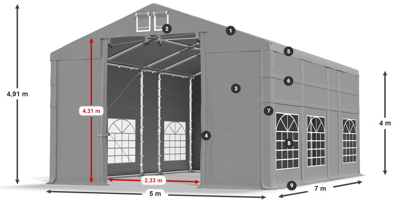 Dach: FR 620 PVC Ściany: SD 500 PVC 4m legenda