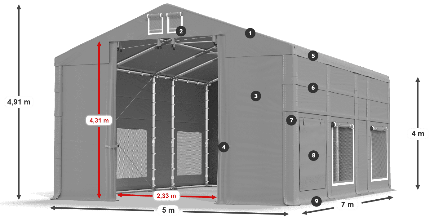 Dach: FR 620 PVC Ściany: SD 500 PVC 4m legenda