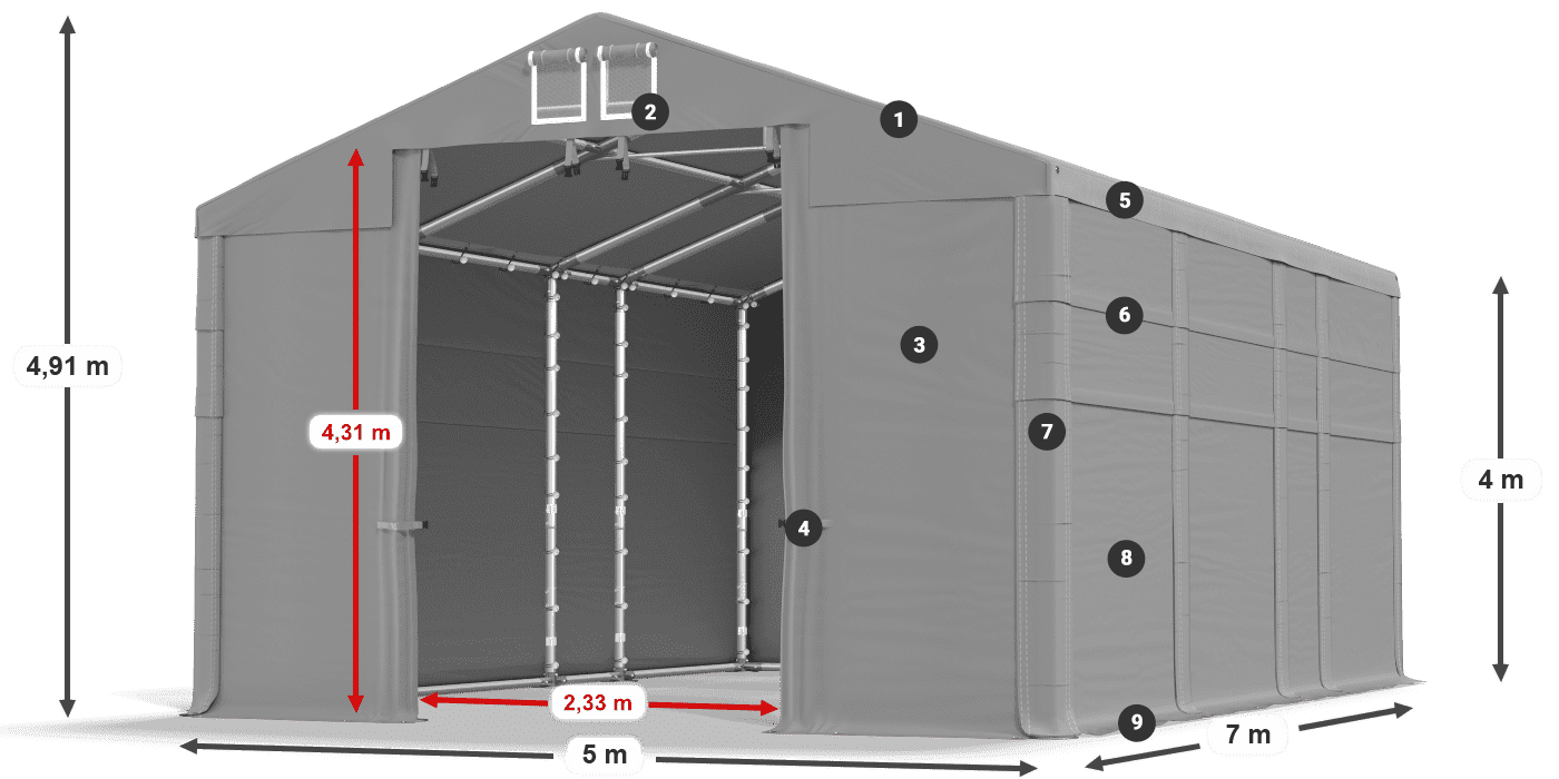 Dach: MS 580 PVC Ściany: FR 620 PVC 4m legenda