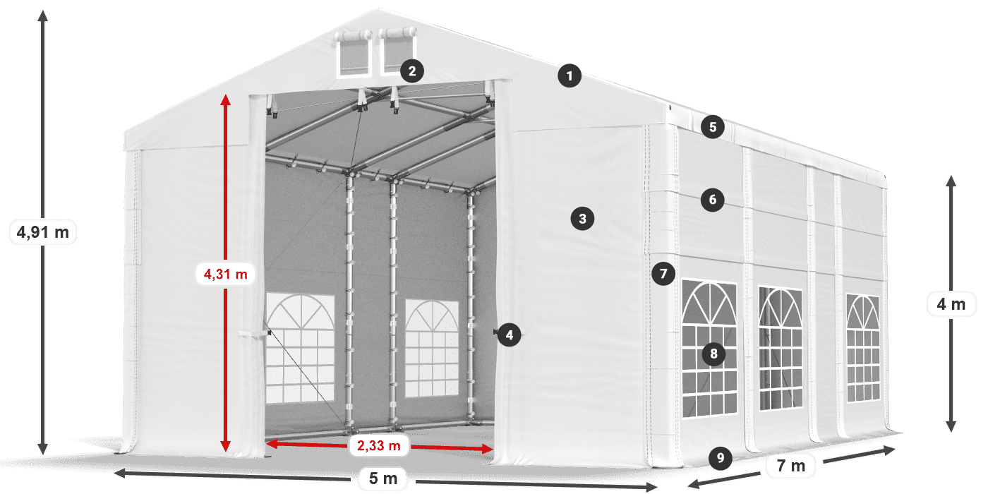 Dach: MS 580 PVC Ściany: FR 620 PVC 4m legenda