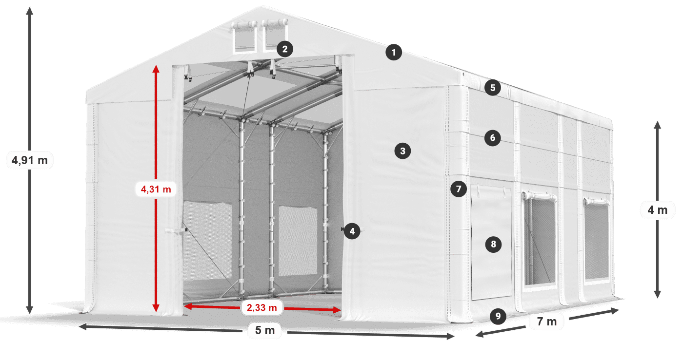 Dach: MS T 580 PVC Ściany: SD M 500 PVC 4m legenda