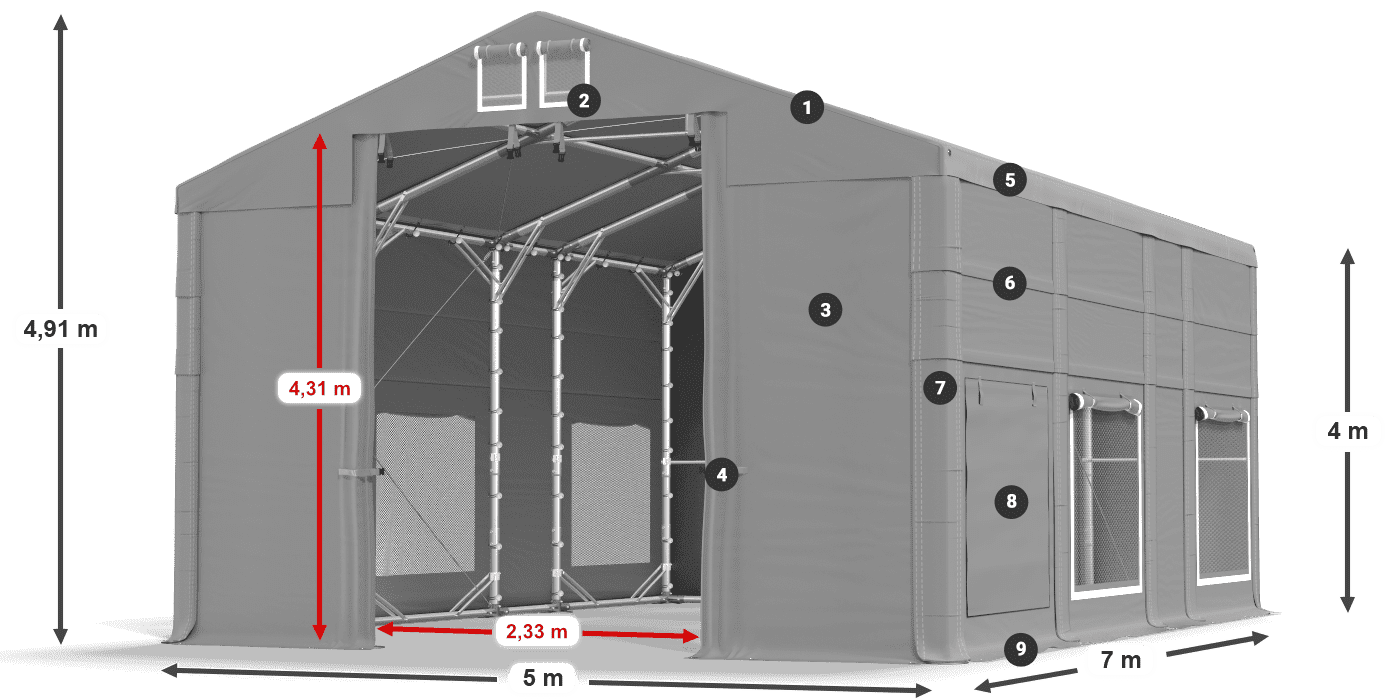 Dach: MS 580 PVC Ściany: SD M 500 PVC 4m legenda