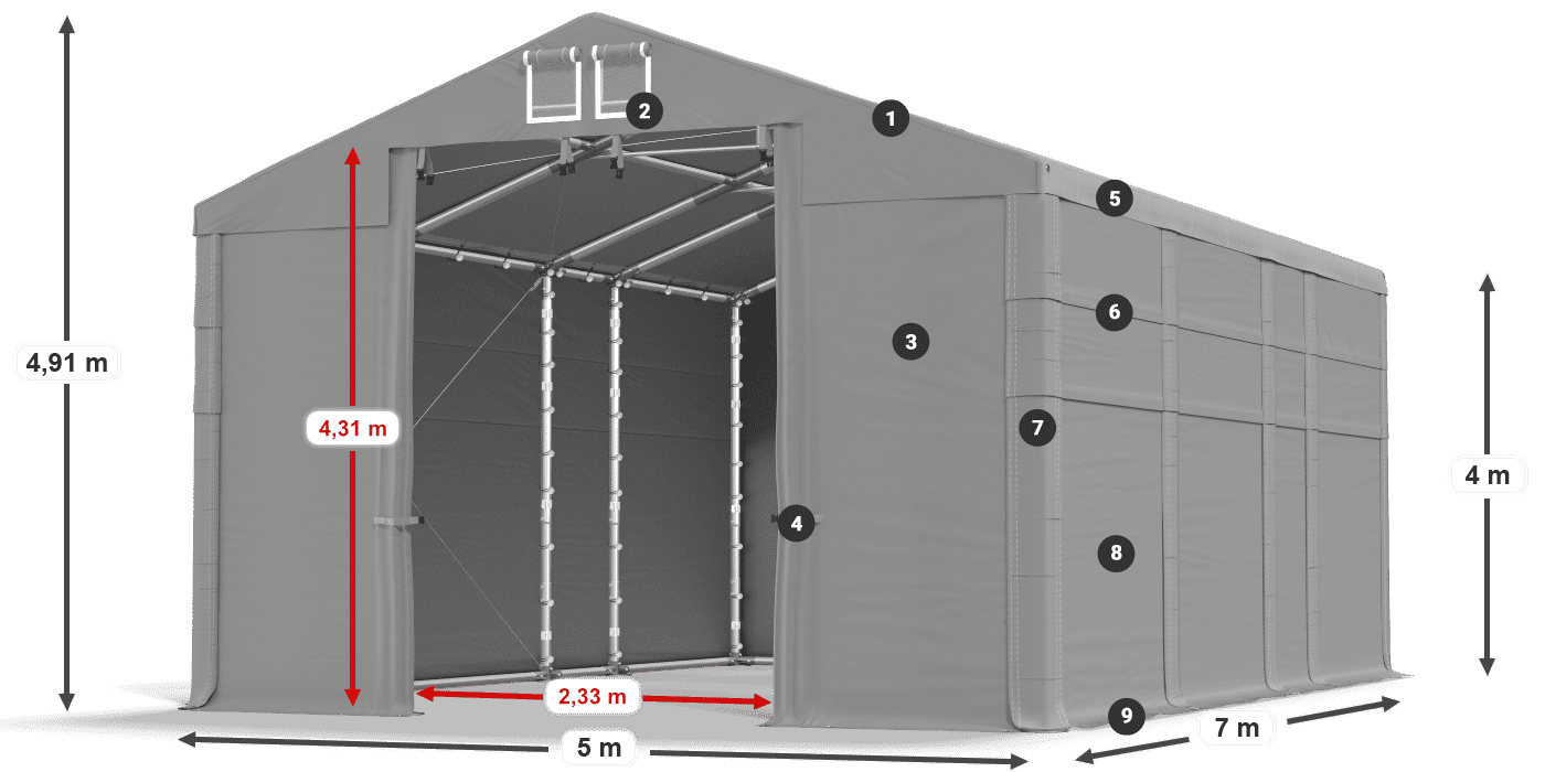 Dach: MS 580 PVC Ściany: SD 500 PVC 4m legenda