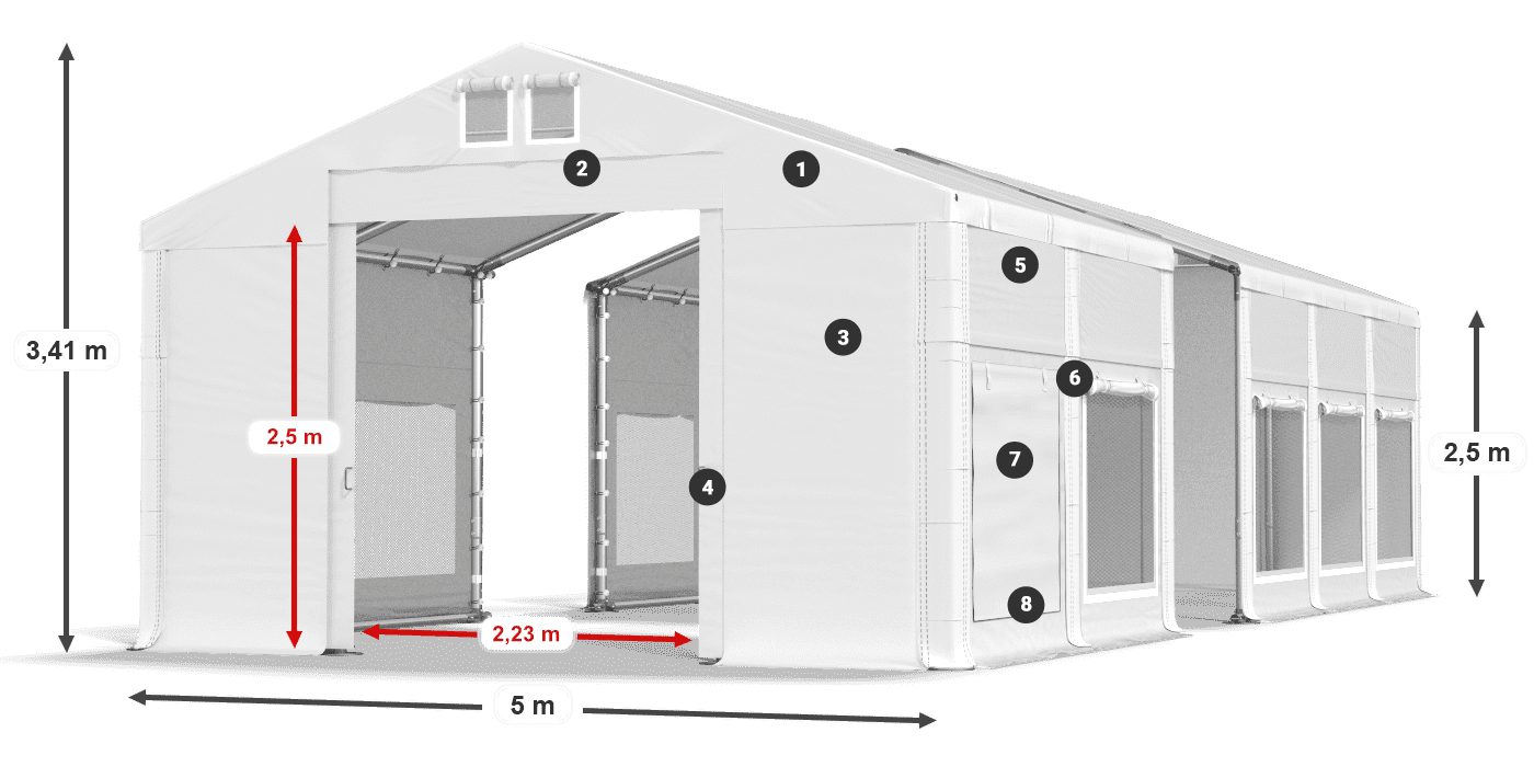 Dach: MS 580 PVC Ściany: SD M 500 PVC 2.5m legenda