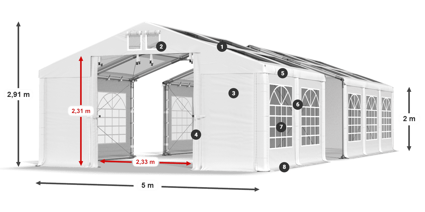 Dach: MS T 580 PVC Ściany: FR 620 PVC 2m legenda