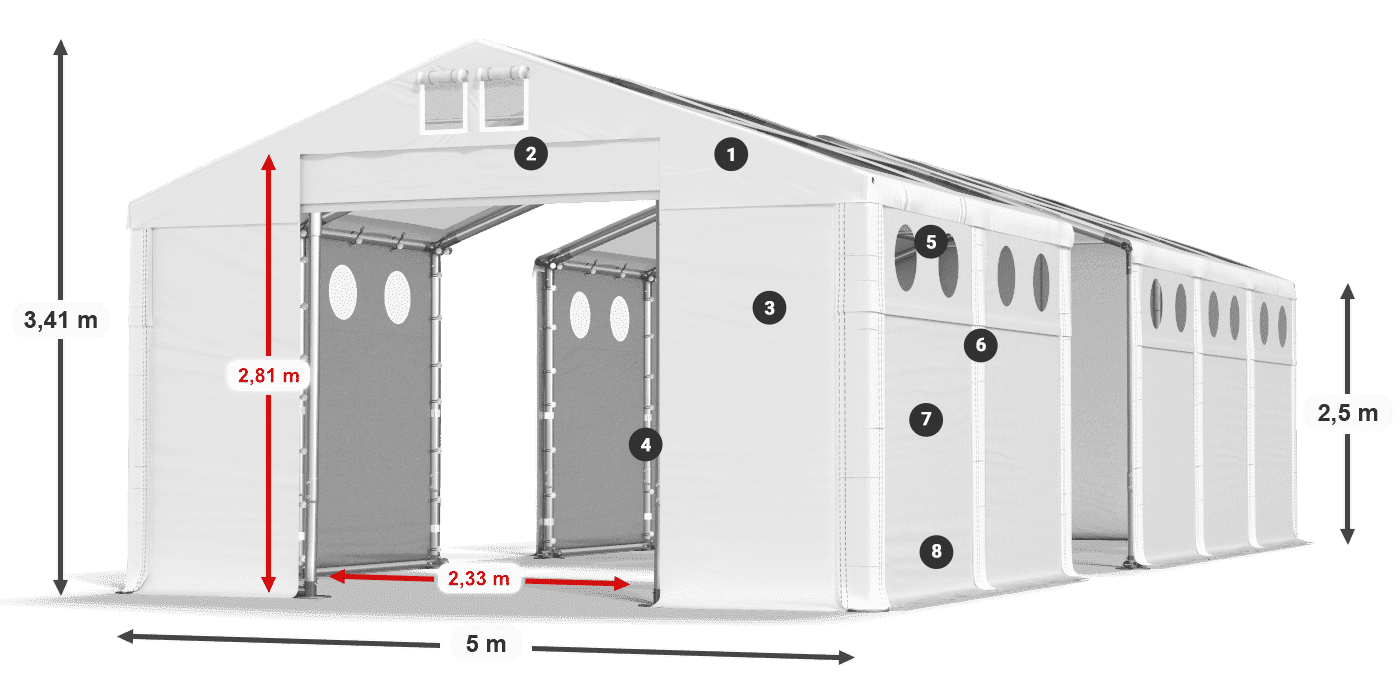 Dach: MS T 580 PVC Ściany: FR O 620 PVC 2.5m legenda