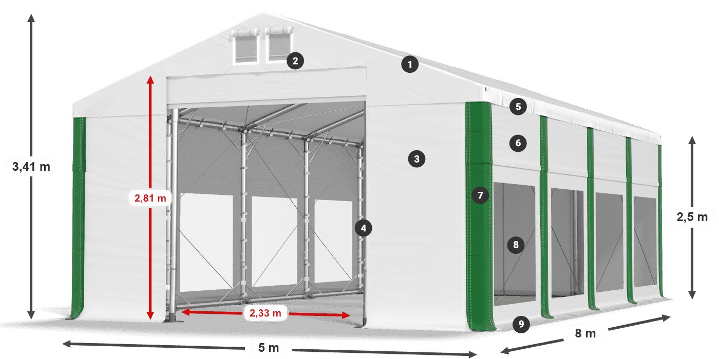 Dach: FR 620 PVC Ściany: MS 580 PVC 2.5m legenda