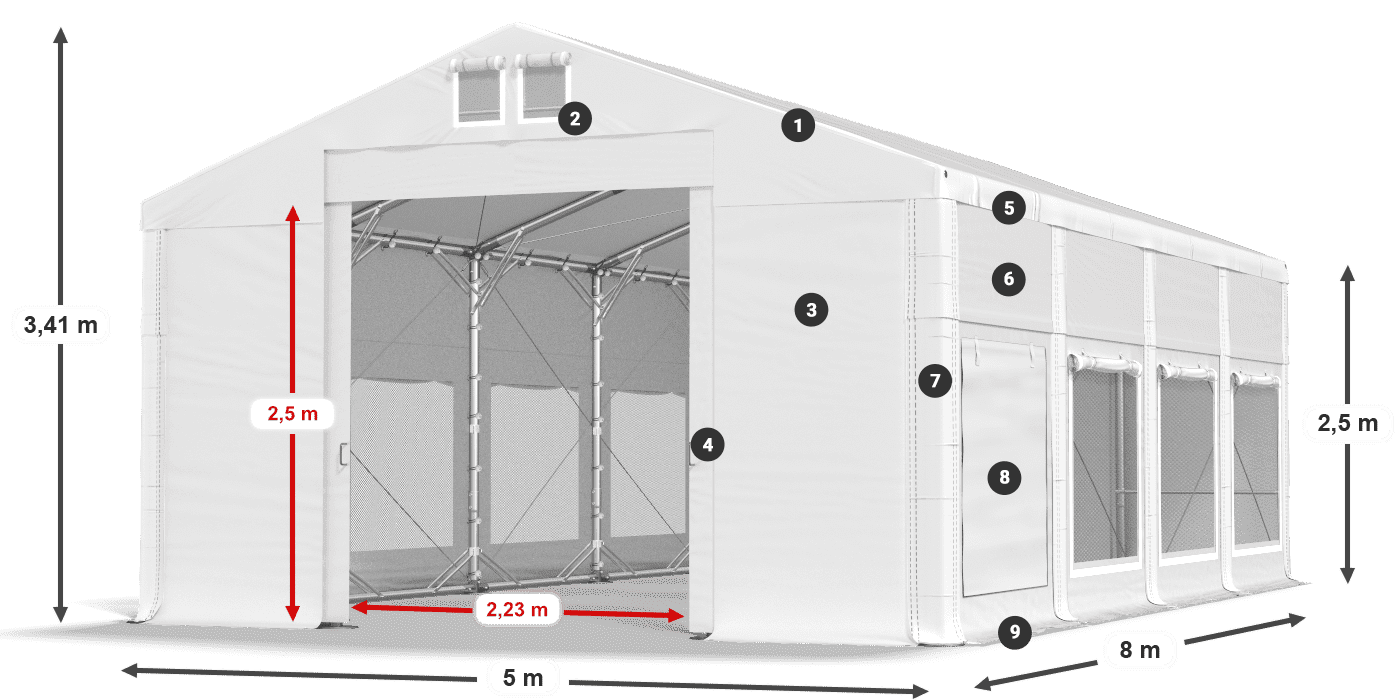 Dach: FR 620 PVC Ściany: SD 500 PVC 2.5m legenda