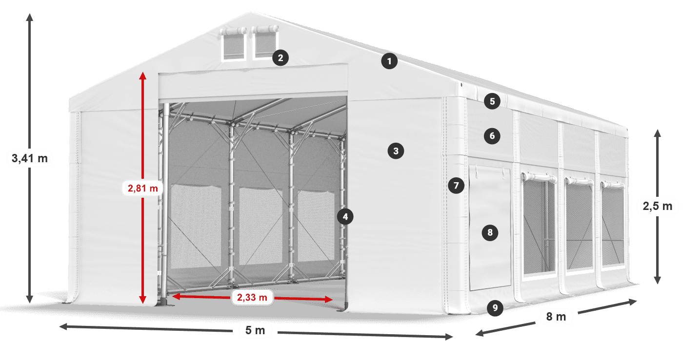 Dach: FR 620 PVC Ściany: SD 500 PVC 2.5m legenda