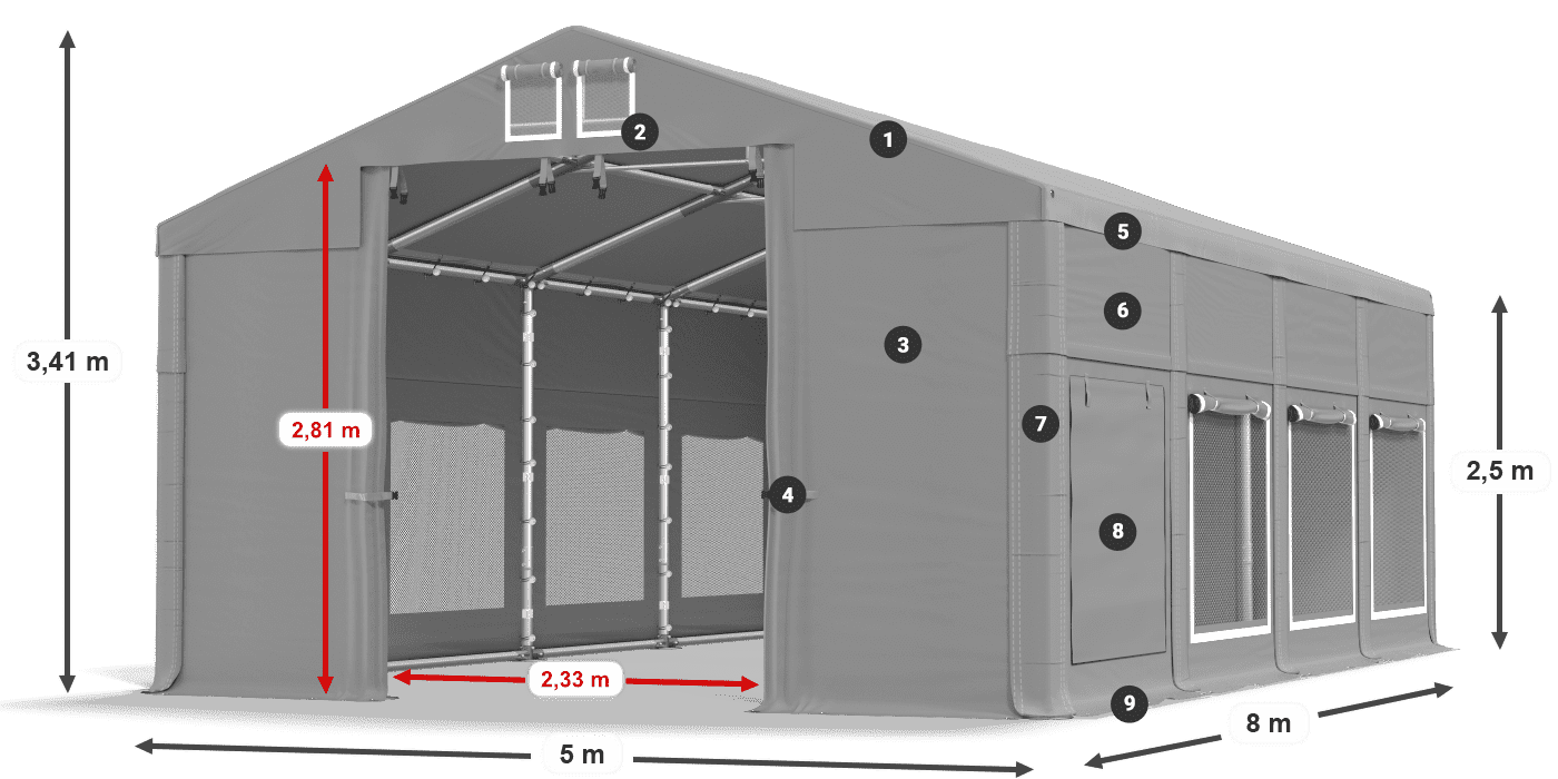 Dach: FR 620 PVC Ściany: SD 500 PVC 2.5m legenda