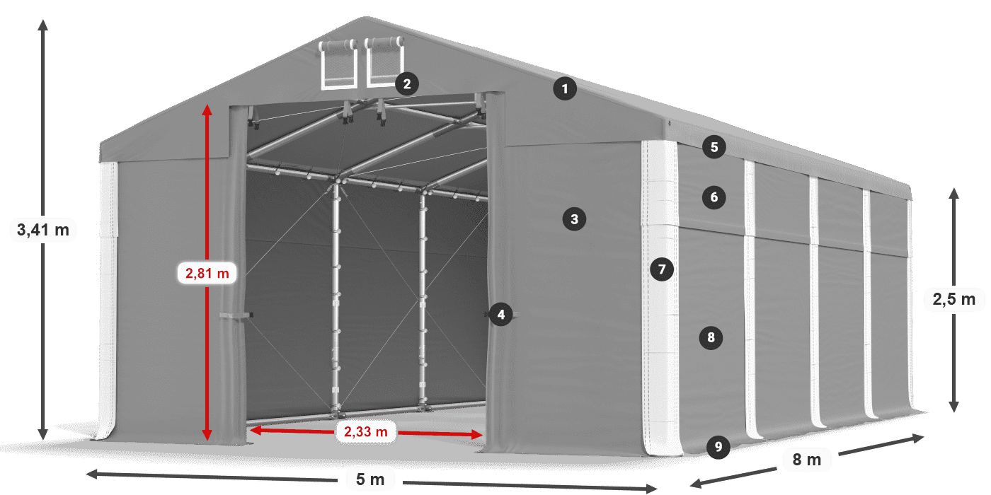 Dach: MS 580 PVC Ściany: FR 620 PVC 2.5m legenda