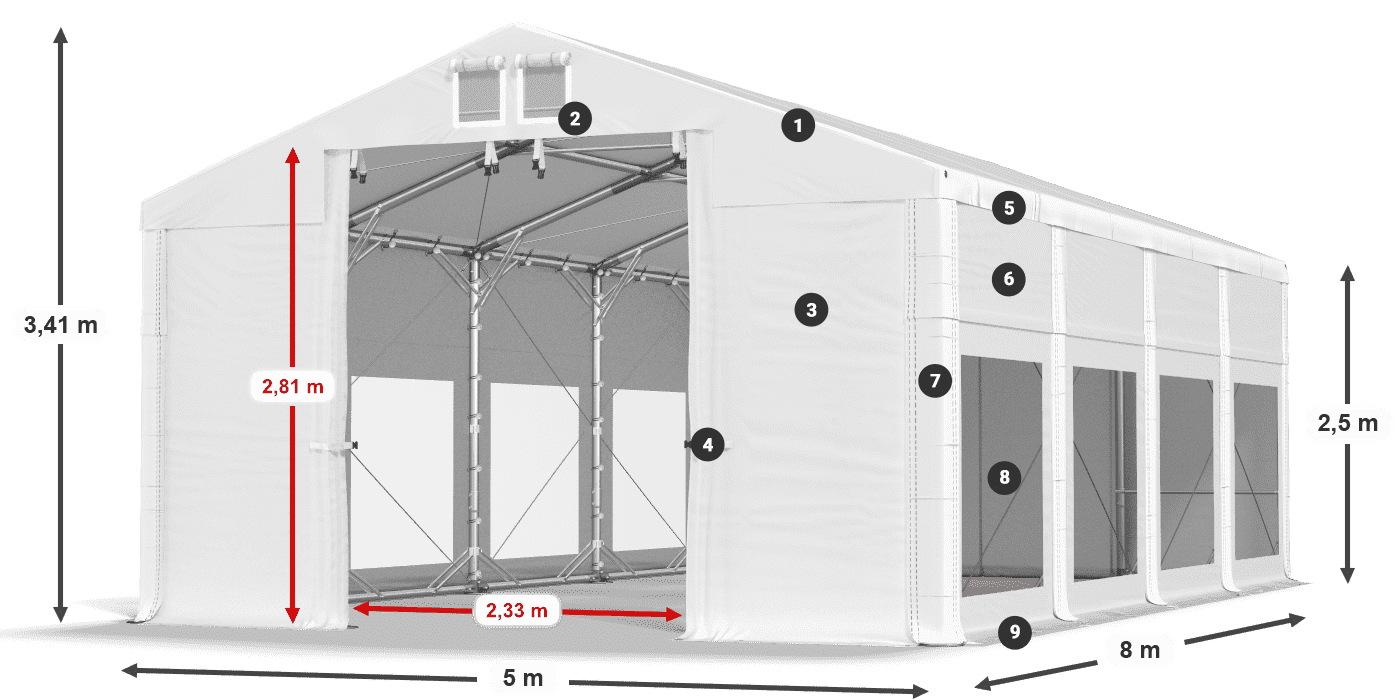 Dach: MS 580 PVC Ściany: MS 580 PVC 2.5m legenda