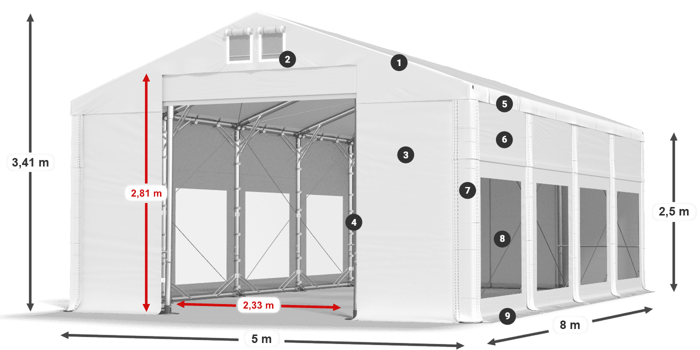 Dach: MS 580 PVC Ściany: MS 580 PVC 2.5m legenda