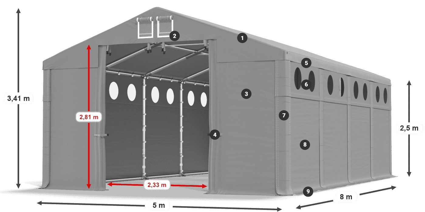 Dach: MS 580 PVC Ściany: SD O 500 PVC 2.5m legenda