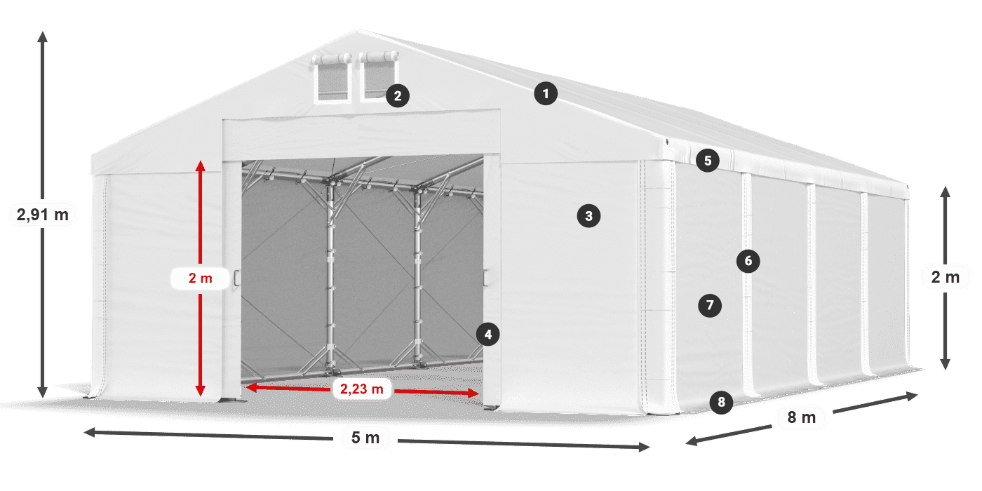 Dach: FR 620 PVC Ściany: SD 580 PVC 2m legenda