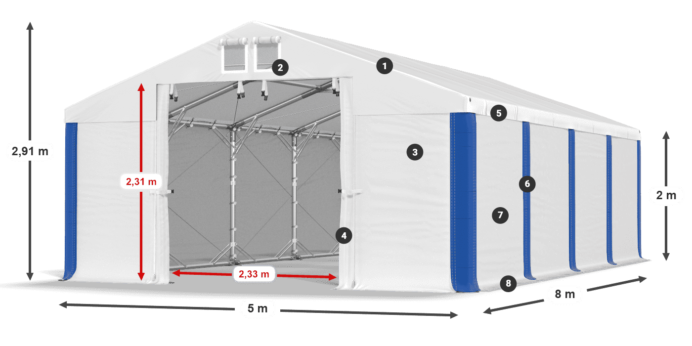 Dach: FR 620 PVC Ściany: SD 580 PVC 2m legenda