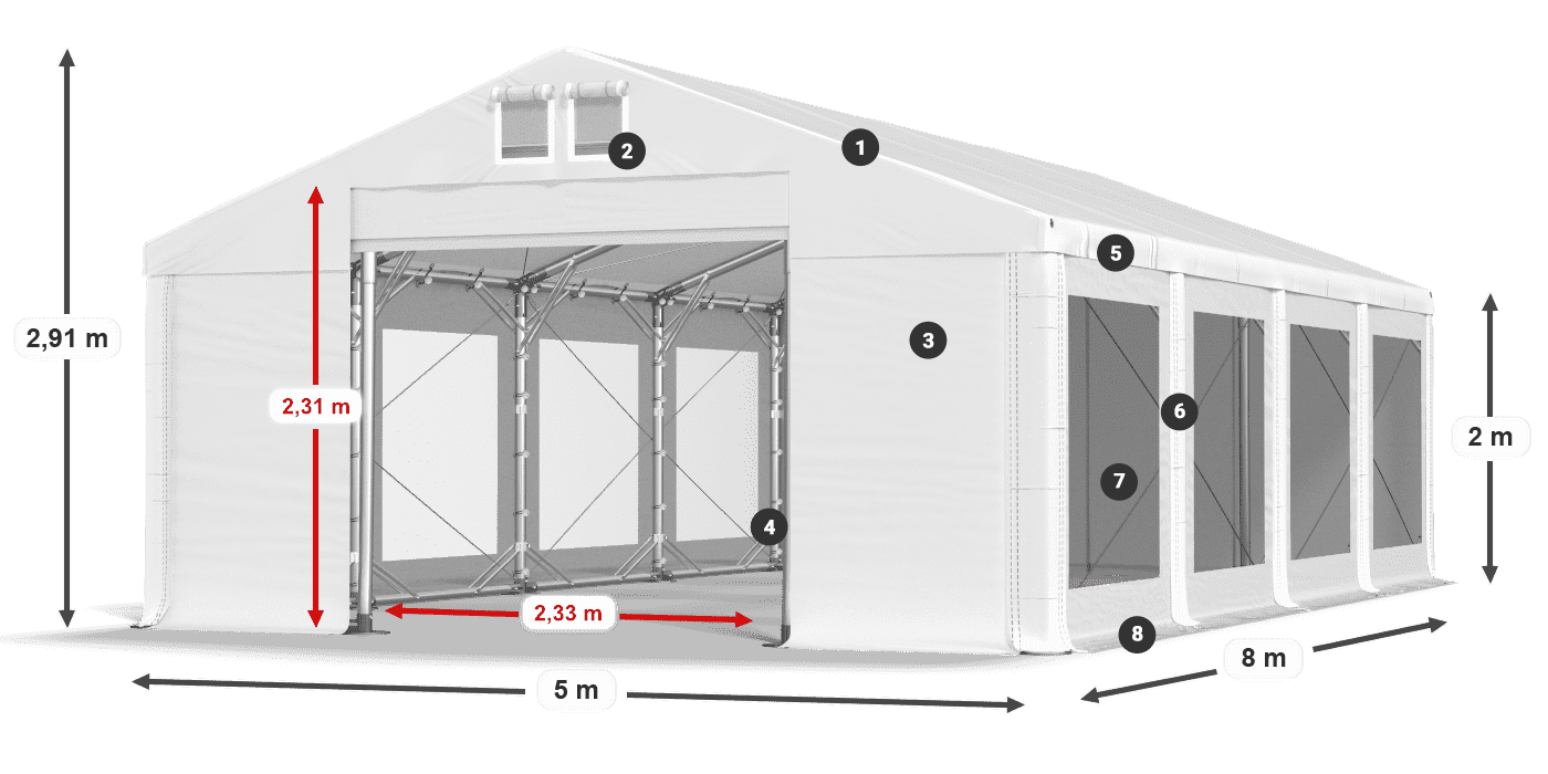 Dach: FR 620 PVC Ściany: MS 580 PVC 2m legenda