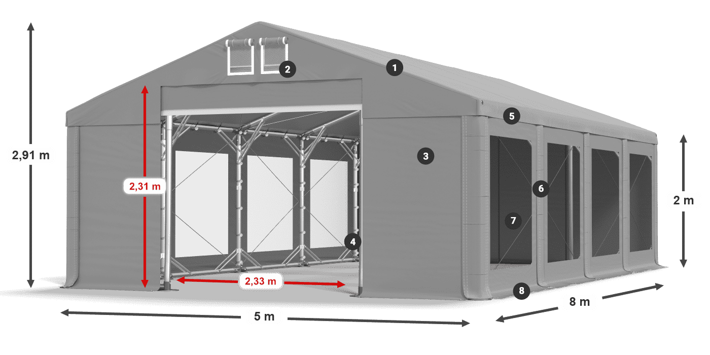 Dach: FR 620 PVC Ściany: MS 580 PVC 2m legenda