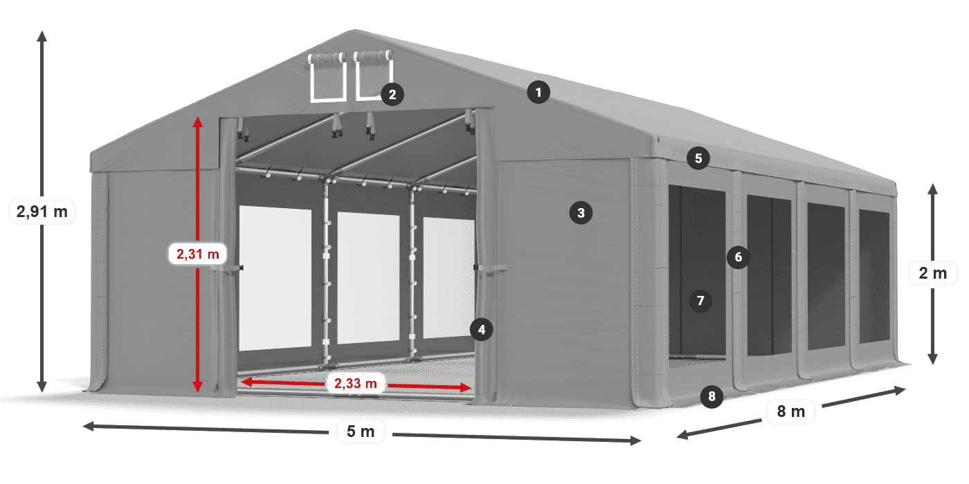Dach: FR 620 PVC Ściany: MS 580 PVC 2m legenda