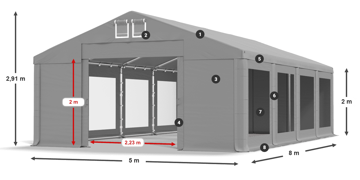 Dach: FR 620 PVC Ściany: MS 580 PVC 2m legenda