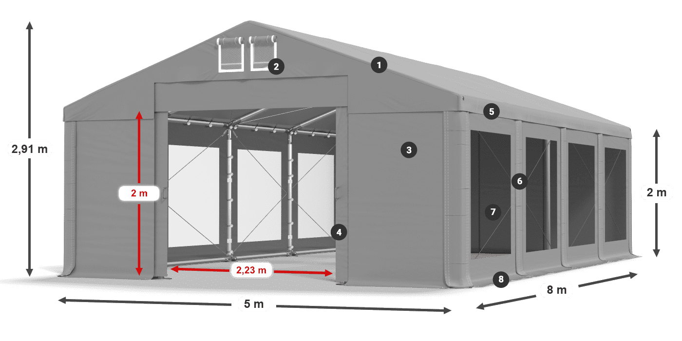 Dach: FR 620 PVC Ściany: MS 580 PVC 2m legenda