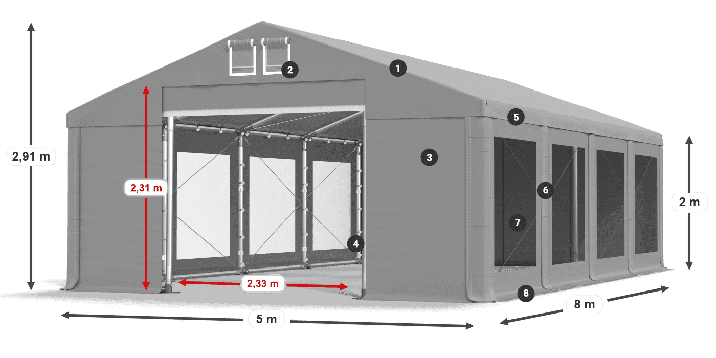 Dach: FR 620 PVC Ściany: MS 580 PVC 2m legenda