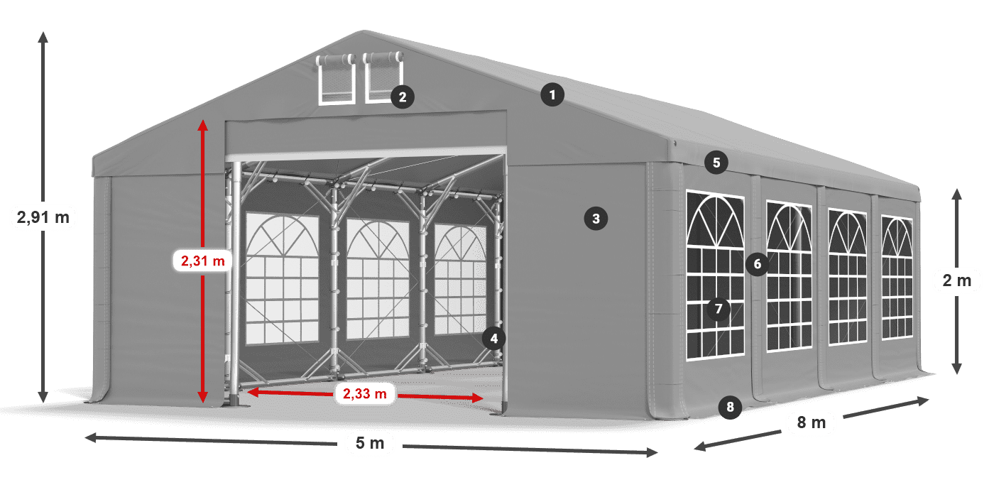 Dach: FR 620 PVC Ściany: SD 500 PVC 2m legenda