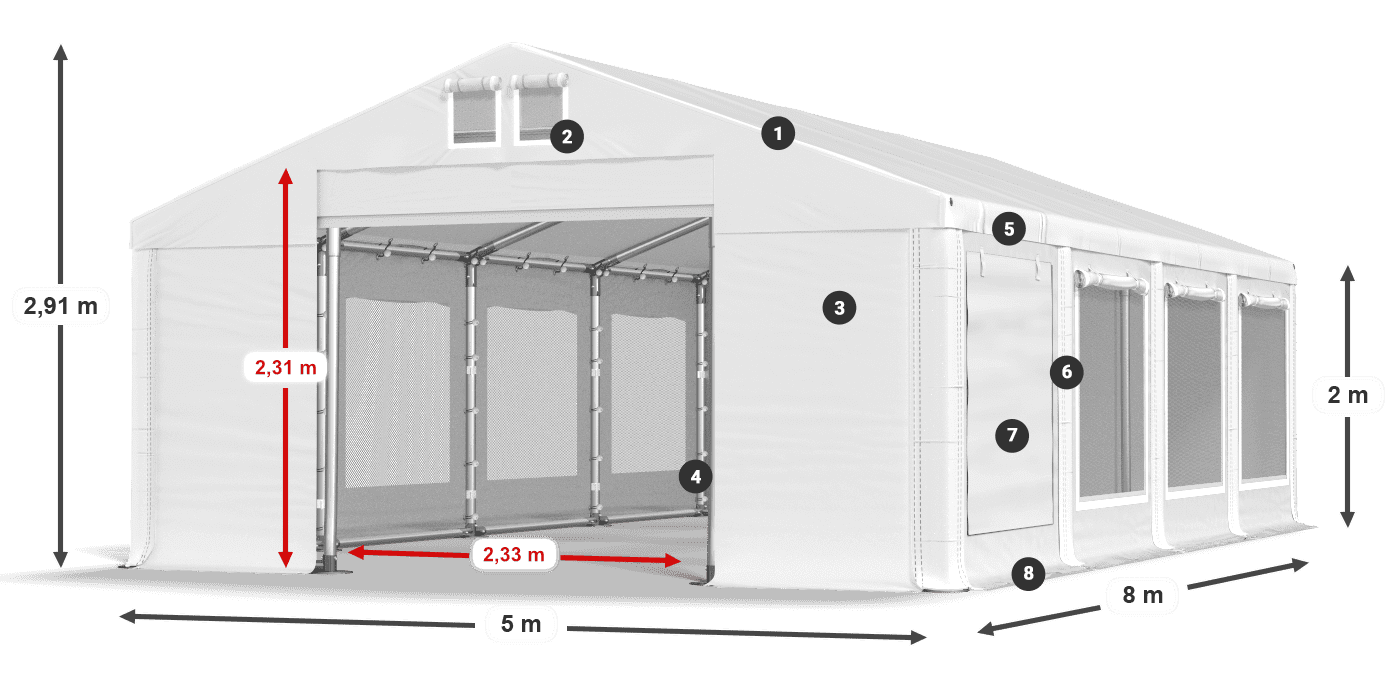 Dach: FR 620 PVC Ściany: SD 500 PVC 2m legenda