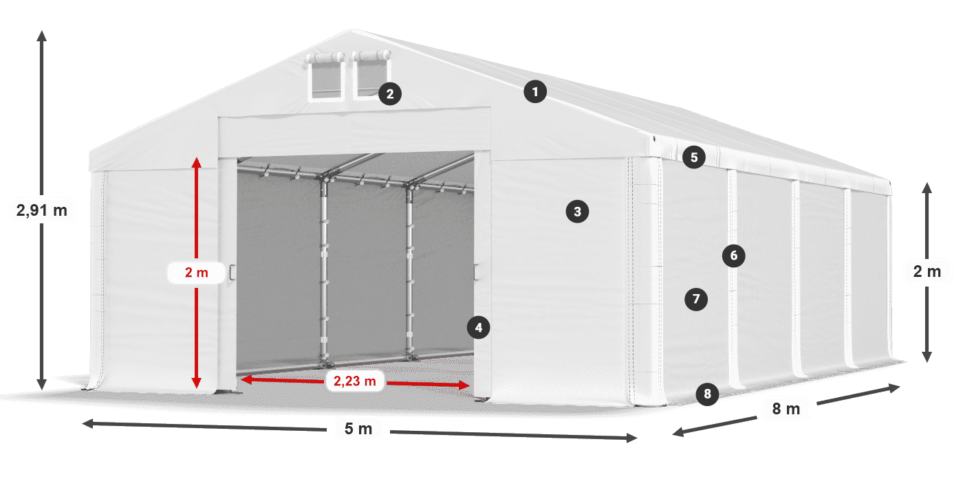Dach: MS 580 PVC Ściany: FR M 620 PVC 2m legenda
