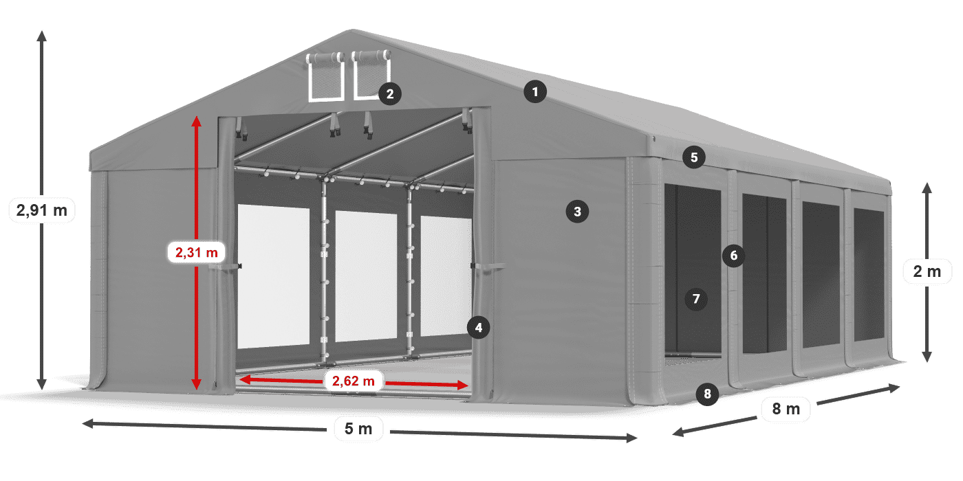 Dach: MS 580 PVC Ściany: MS 580 PVC