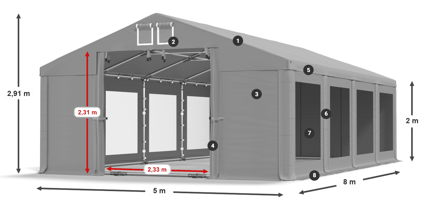 Dach: MS 580 PVC Ściany: MS 580 PVC 2m legenda