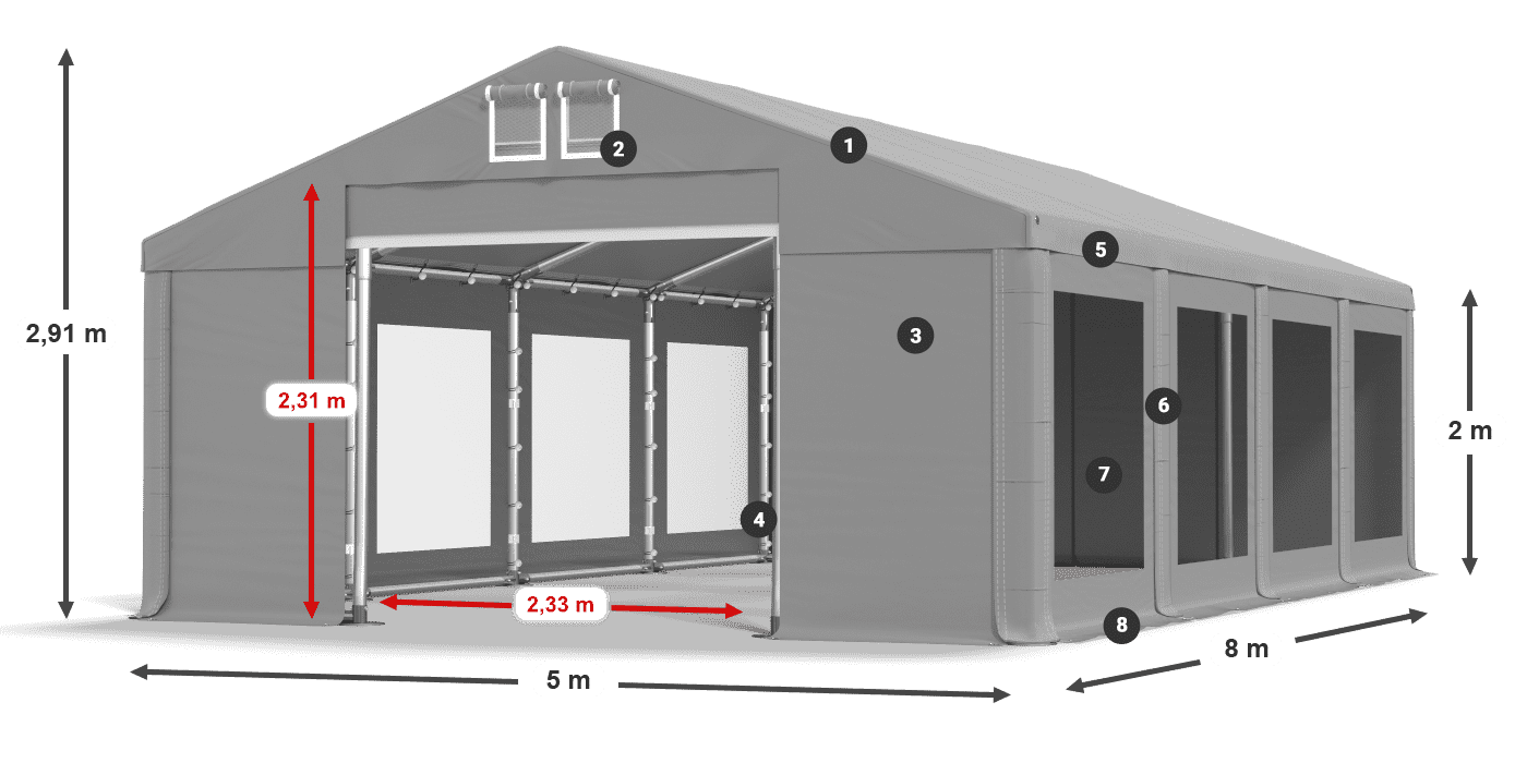 Dach: MS 580 PVC Ściany: MS 580 PVC 2m legenda