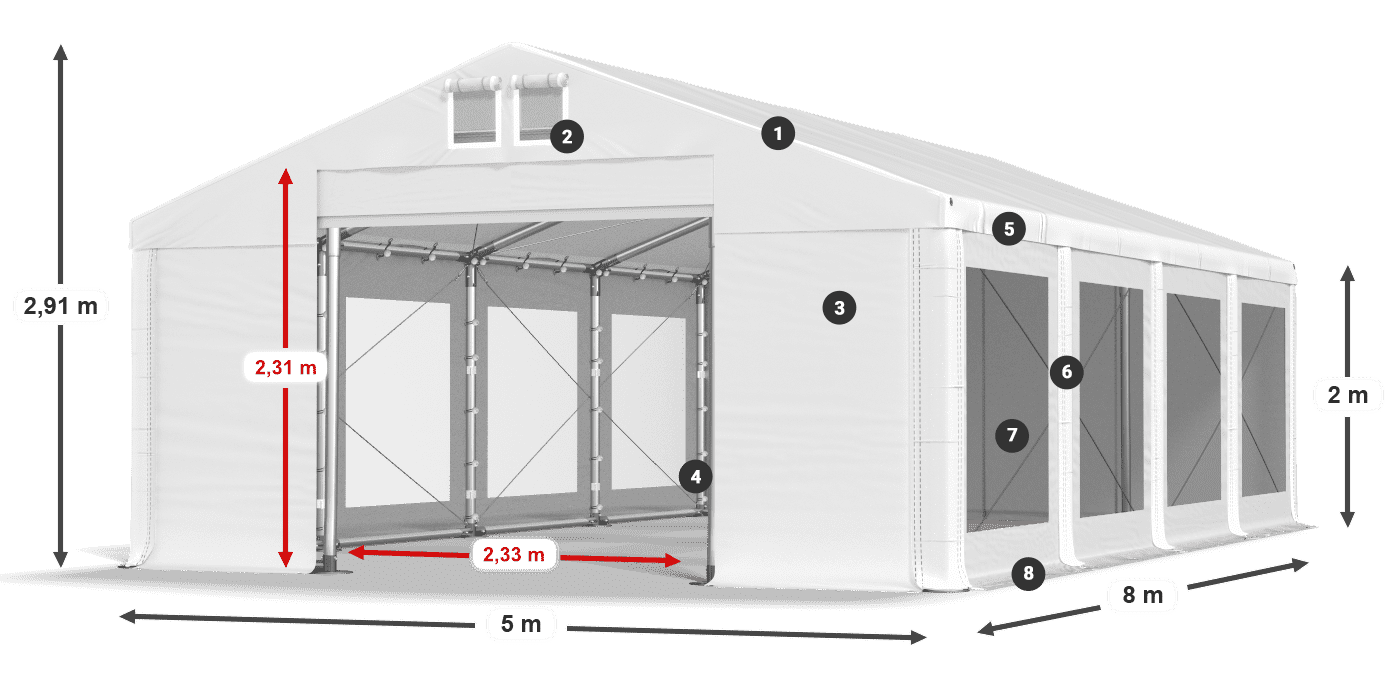 Dach: MS 580 PVC Ściany: MS 580 PVC 2m legenda