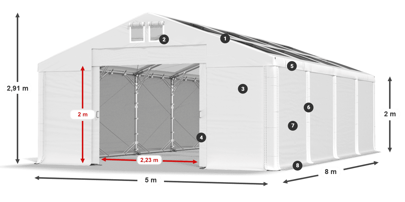Dach: MS T 580 PVC Ściany: SD 500 PVC 2m legenda