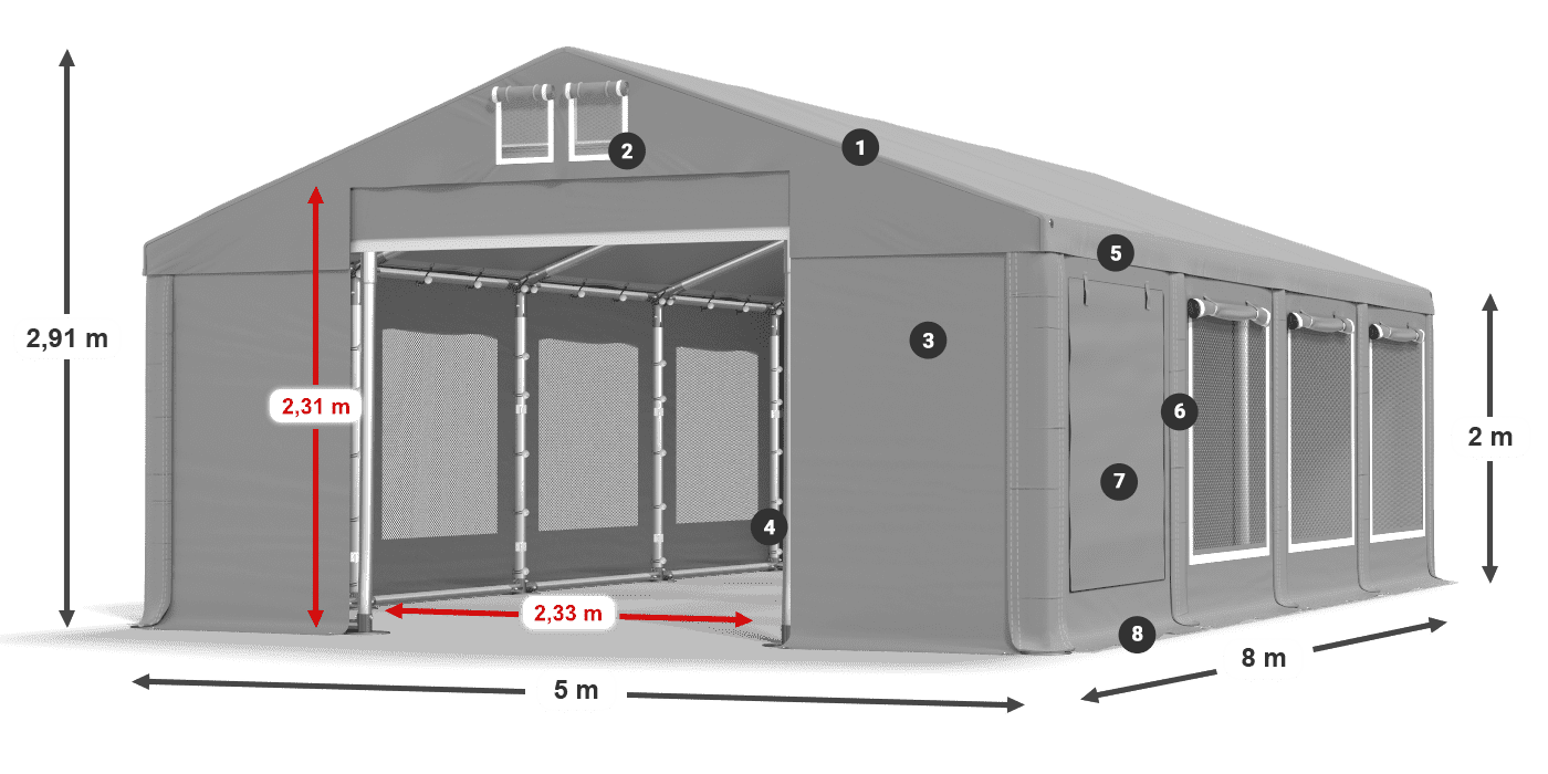 Dach: MS 580 PVC Ściany: SD M 500 PVC 2m legenda