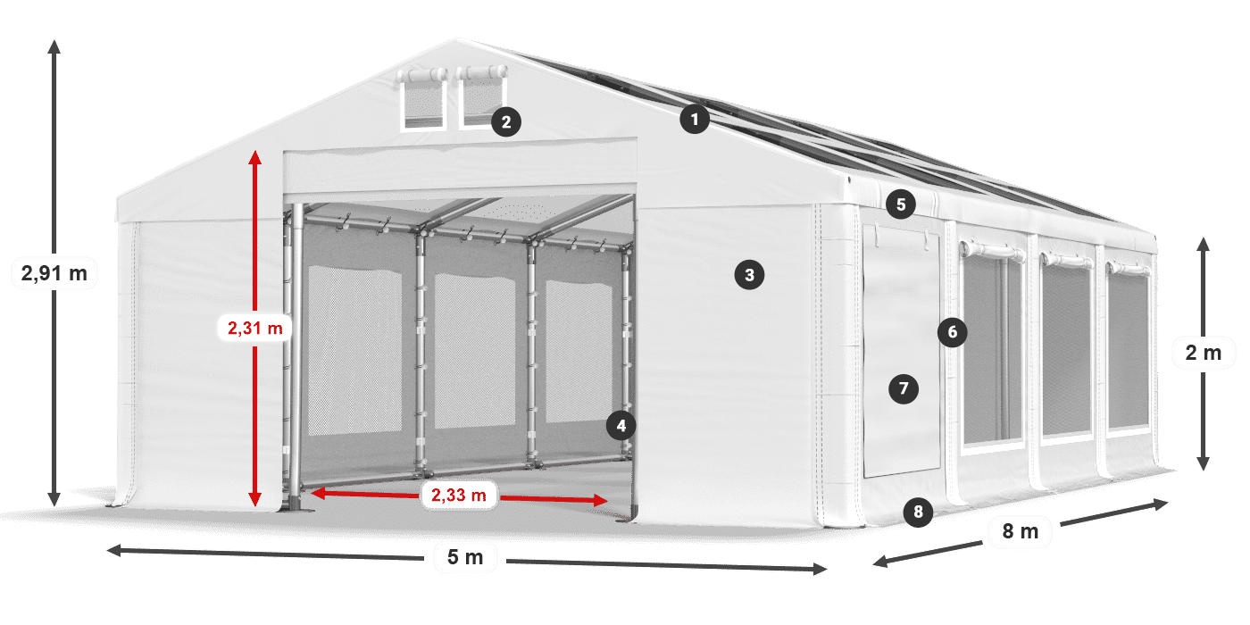 Dach: MS T 580 PVC Ściany: SDM  500 PVC 2m legenda