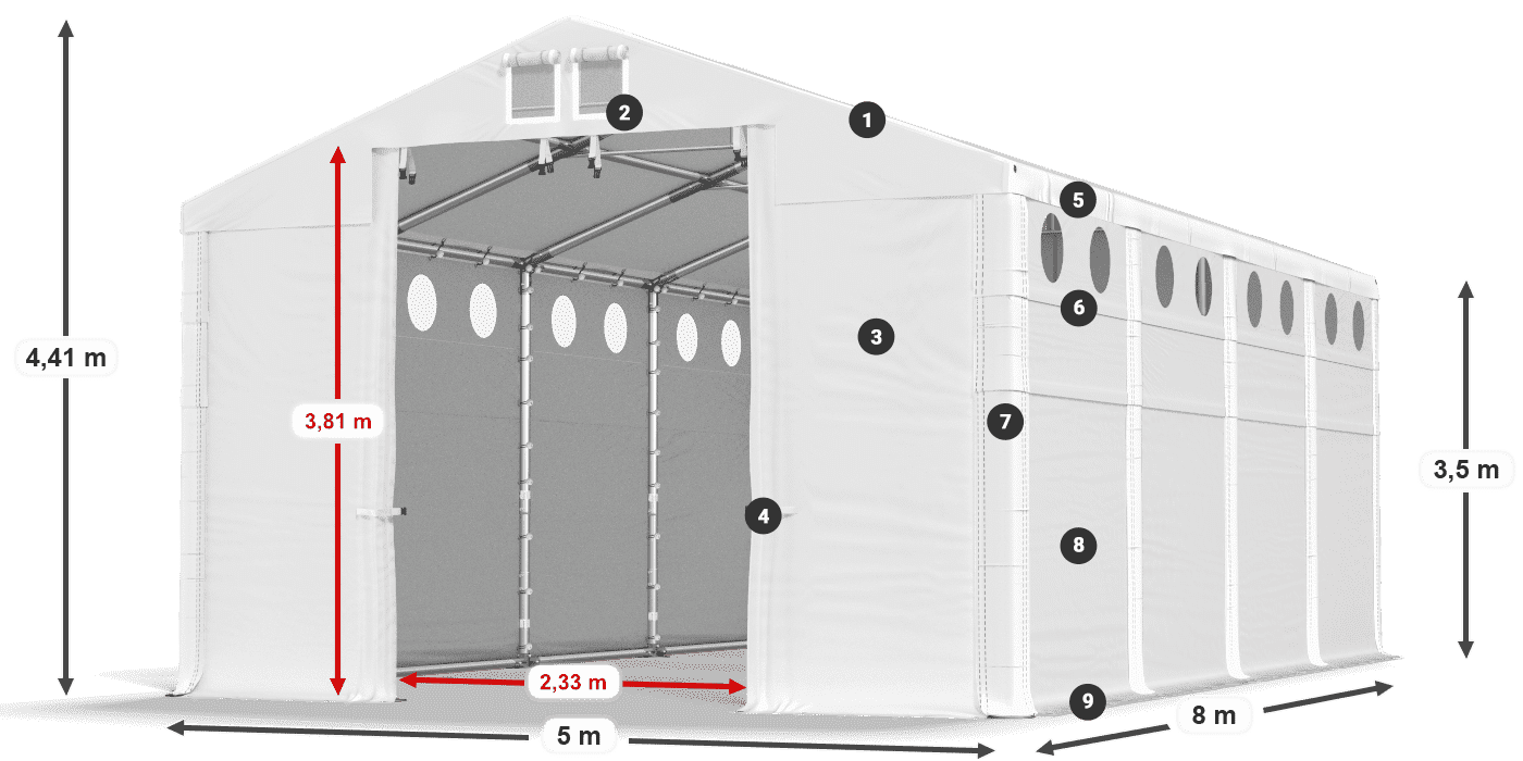 Dach: FR 620 PVC Ściany: MS O 580 PVC 3.5m legenda