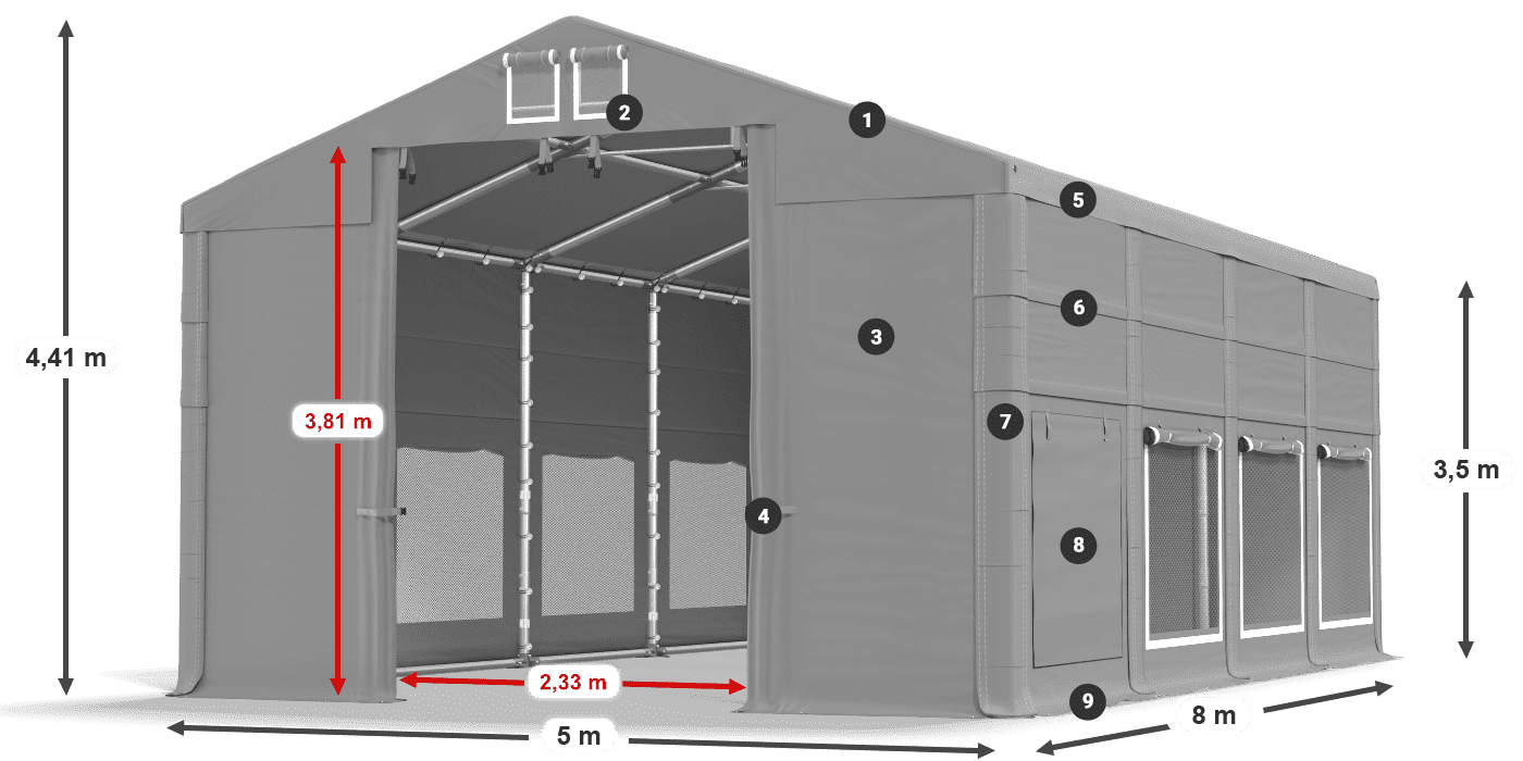Dach: FR 620 PVC Ściany: SD 500 PVC 3.5m legenda