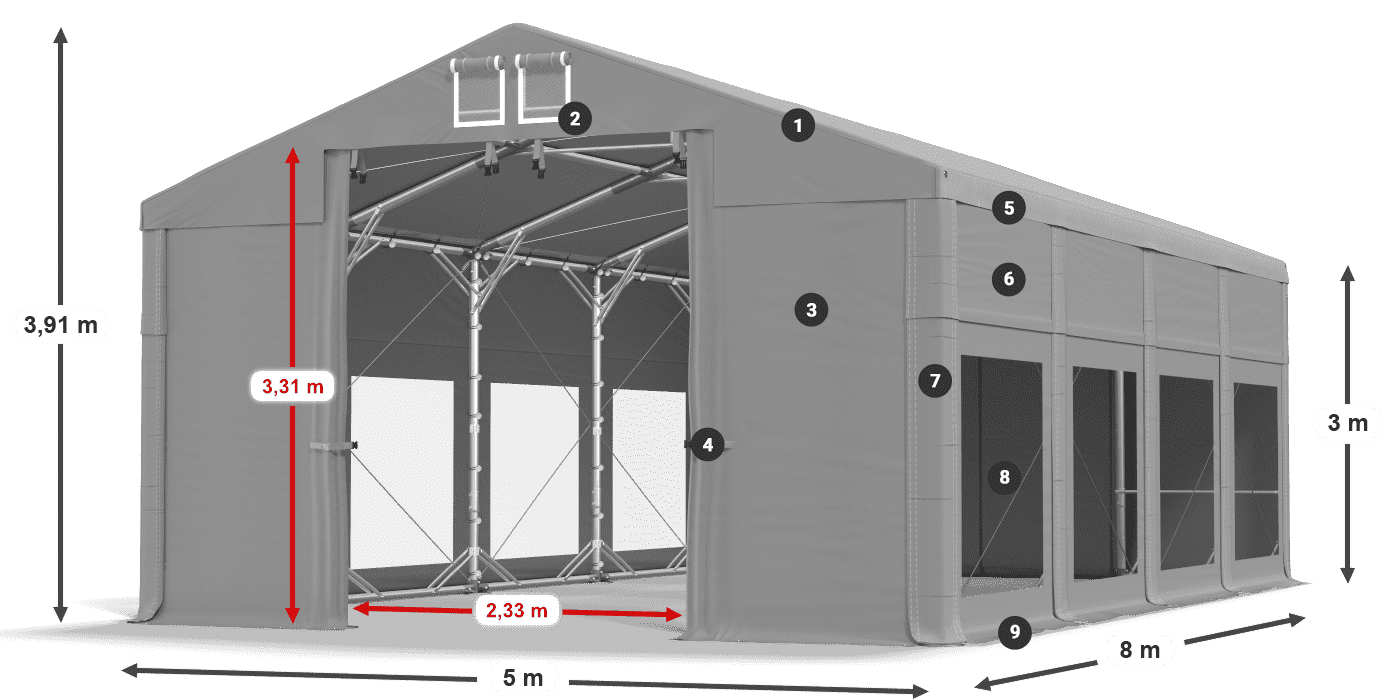 Dach: FR 620 PVC Ściany: MS 580 PVC 3m legenda