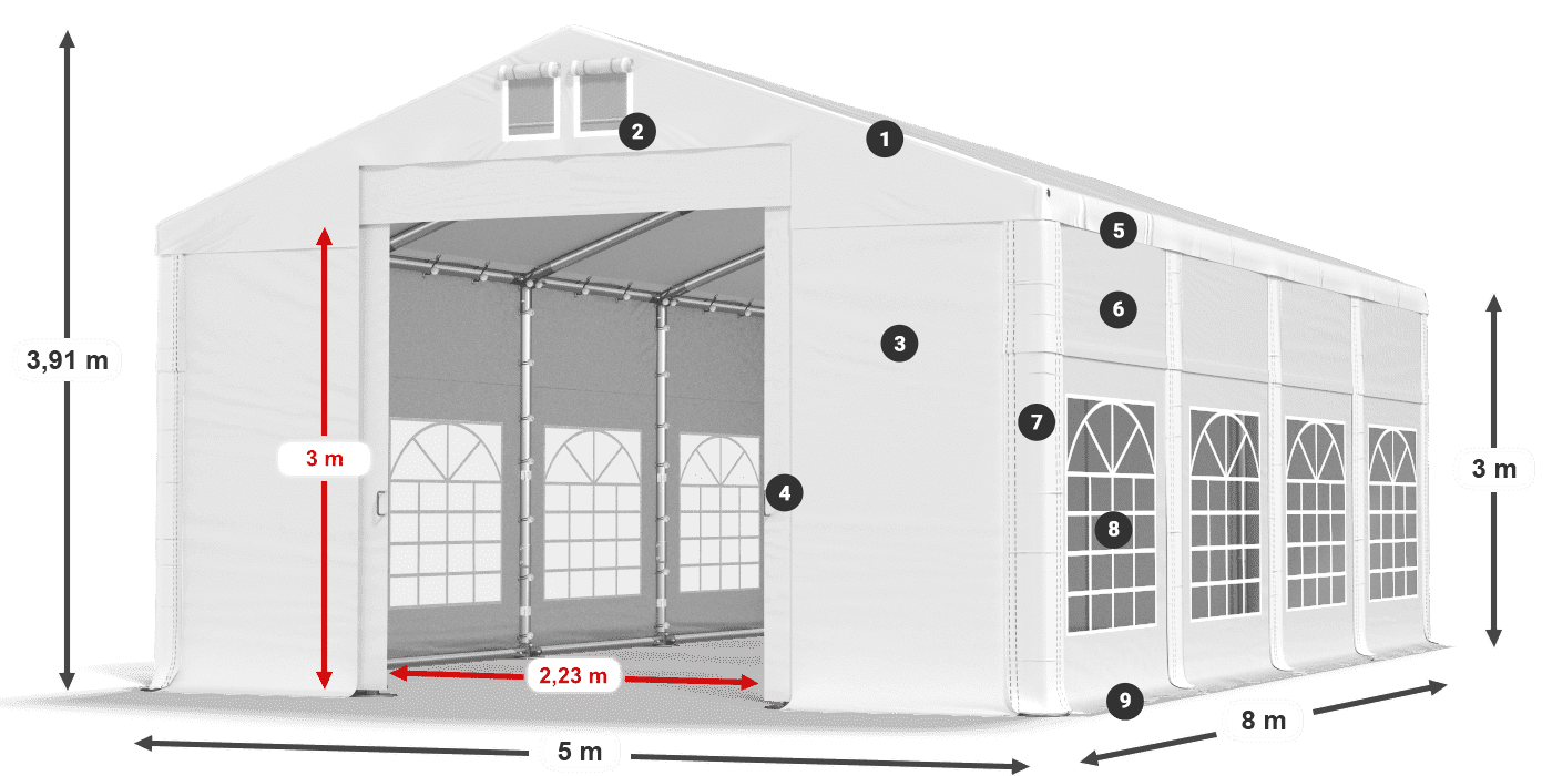 Dach: FR 620 PVC Ściany: SD 500 PVC 3m legenda